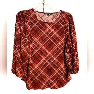 Adrienne Vittadini Plaid Blouse In Rustic Red